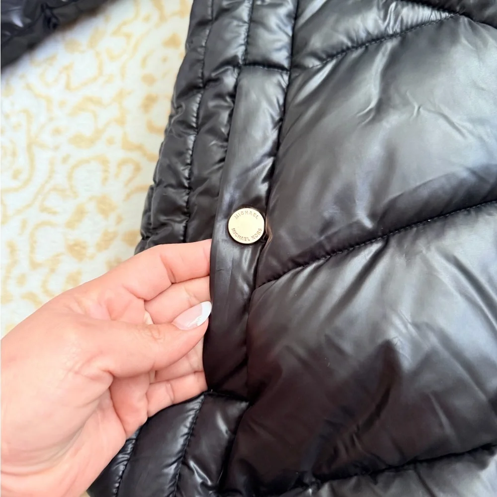 MICHAEL Michael Kors Black Puffer Jacket with Pink Hood Lining